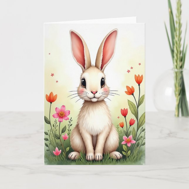 Söt kanin vårblomsterkort kort (Framsida)
