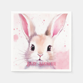 Söt kanin vattenfärg rosa baby shower pappersservett