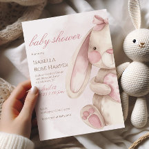 Söt Kanin Vattenfärg Rosa Babyfirande