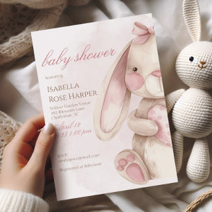Söt Kanin Vattenfärg Rosa Babyfirande Inbjudningar