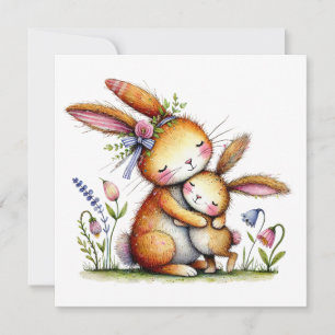 Söt kanin Whimsical Mors dag Mamma och barn Kort