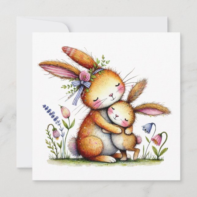 Söt kanin Whimsical Mors dag Mamma och barn Kort (Framsida)