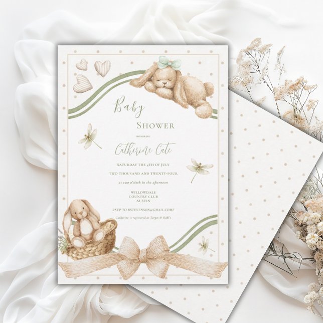 Söt kanin Whimsical Vintage Baby Shower Inbjudningar (Skapare uppladdad)