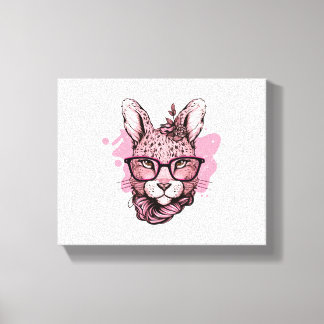 Söt kaninansikte rosa glasögon blommig leopard pås canvastryck