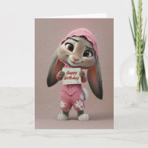 Söt kaninbaby i rosa overall födelsedagskort kort