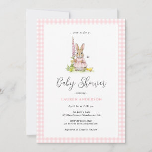 Söt kaninblå baby shower för flicka inbjudningar