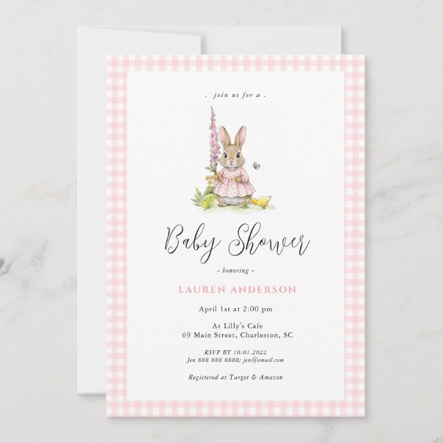 Söt kaninblå baby shower för flicka  inbjudningar (Framsida)