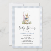Söt kaninblå baby shower för pojke