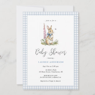 Söt kaninblå baby shower för pojke inbjudningar