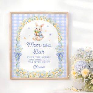 Söt kaninblå baby shower Mom-osa bar Poster