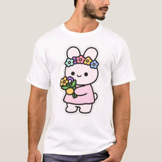 Söt kaninblomkrans Vårbukett Kawaii T Shirt