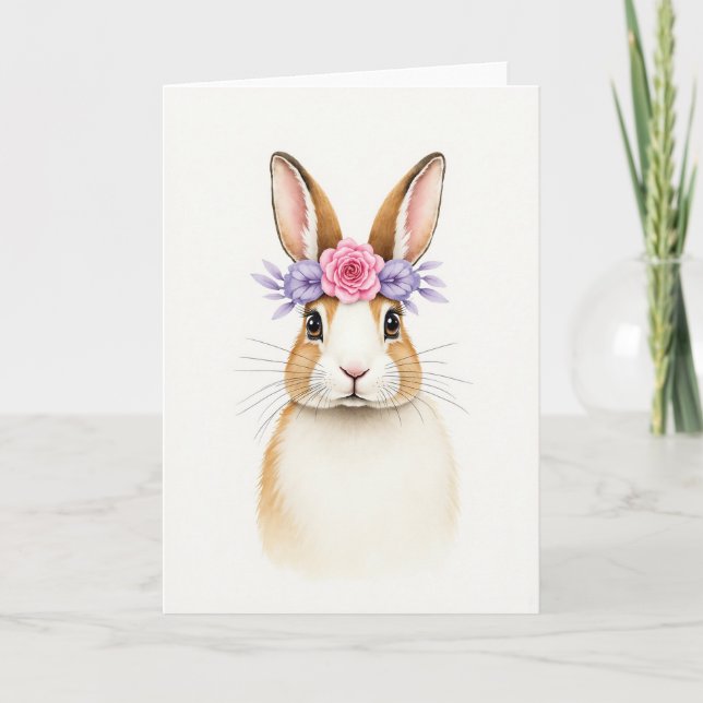 Söt kaninblomsterkronkort kort (Framsida)