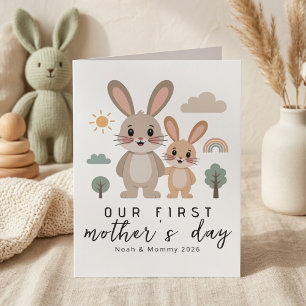 Söt kaninmamma Första mors dag-illustration Kort