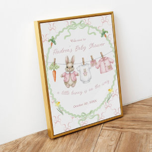 Söt kanintjej klädstreck Baby Shower Välkomstskylt Poster