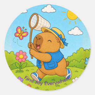 Söt Kapybara Hitta Glädje Överallt Kawaii Djur Runt Klistermärke