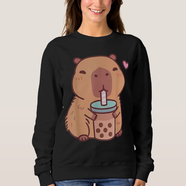 Söt Kapybara Kawaii Anime Dricker Bubble Tea T Shirt (Framsida)