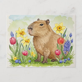 Söt Kapybara med vårblommor postkort Vykort