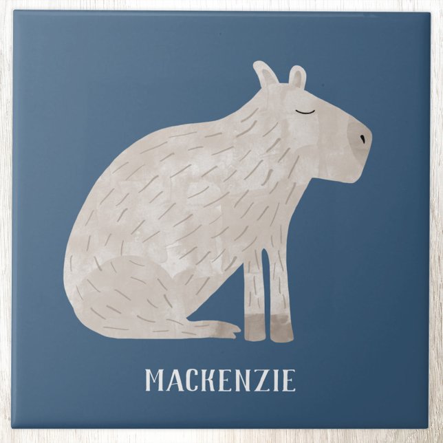 Söt Kapybara Personligt Namn Kakelplatta (Fun capybara personalized custom name ceramic tile for animal lovers)