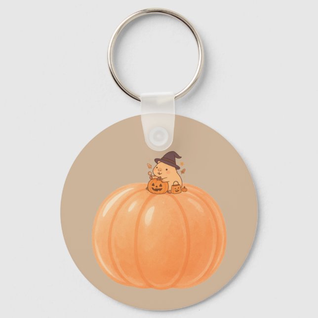 Söt Kapybara Pumpa Halloween Nyckelring (Framsida)