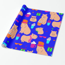 söt kapybara, roligt blått djur presentpapper