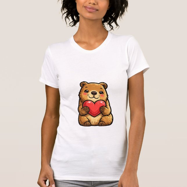 Söt Kapybara som håller hjärta Kawaii Kapybara  T Shirt (Framsida)