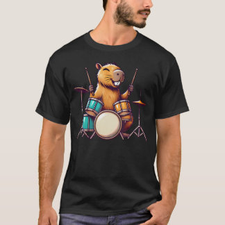 Söt Kapybara som Trummar Kapybaror Trummis Musik T Shirt