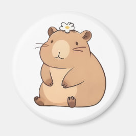 Söt Kapybaradjur med Tusenskönsblomma Kawaii Desig Magnet