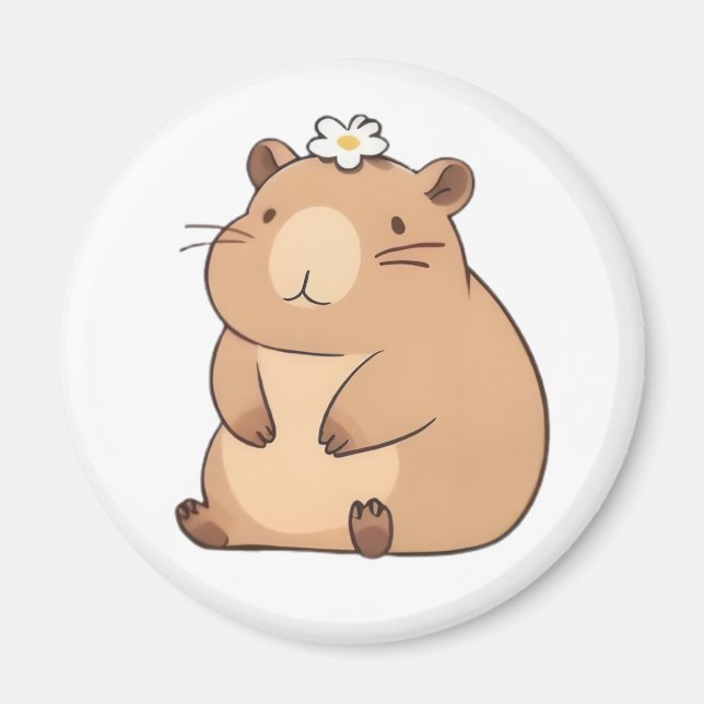 Söt Kapybaradjur med Tusenskönsblomma Kawaii Desig Magnet (Framsidan)