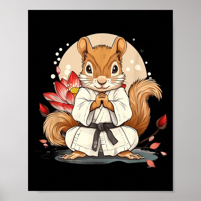Söt karate-ekorre lotusblomma kickboxning Kung Poster (Framsidan)