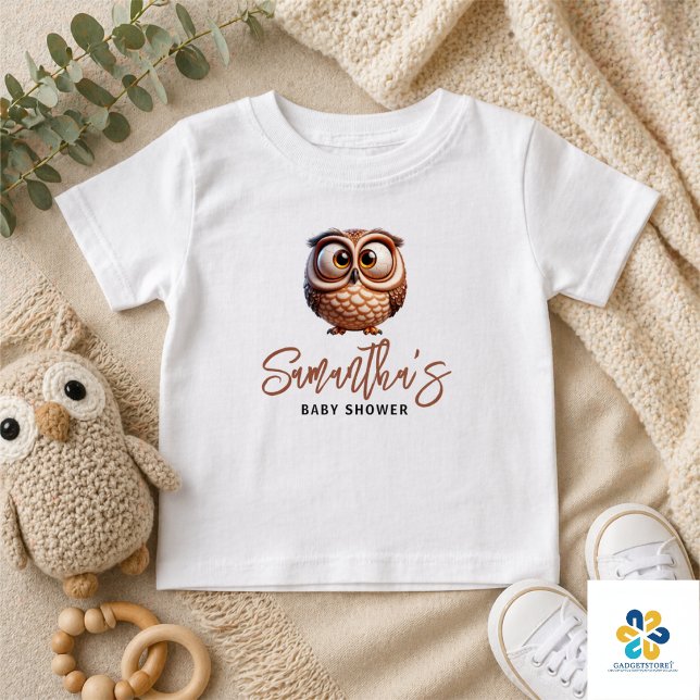 Söt karikatyr uggla baby boy shower t shirt (Cute Caricature Owl Baby Boy Shower T-Shirt)
