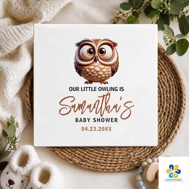 Söt karikatyruggla baby boy shower pappersservett (Cute Caricature Owl Baby Boy Shower Napkins)