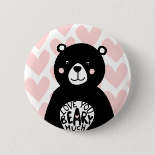 Söt kärlek du Beary Mycket Björn Rosa Hjärtan Knapp