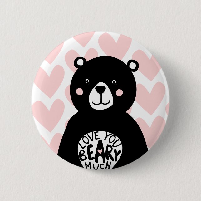 Söt kärlek du Beary Mycket Björn Rosa Hjärtan Knapp (Framsida)