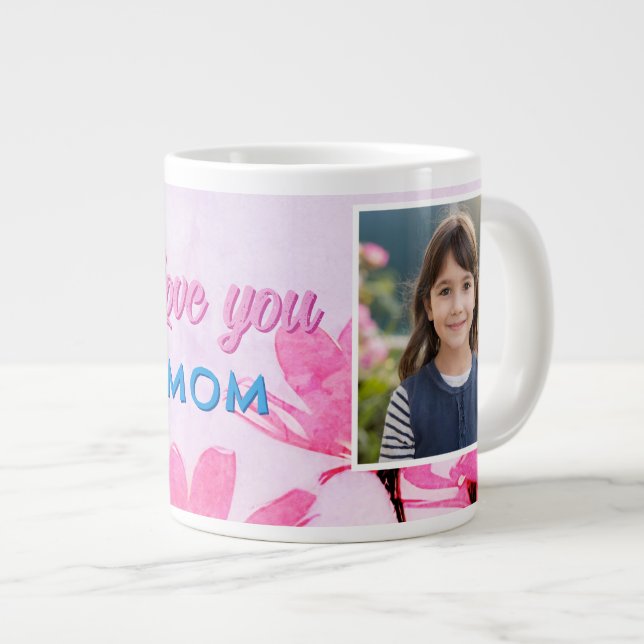 Söt kärlek du mamma rosa blommor 2 bilder jumbo mugg (Framsida höger)