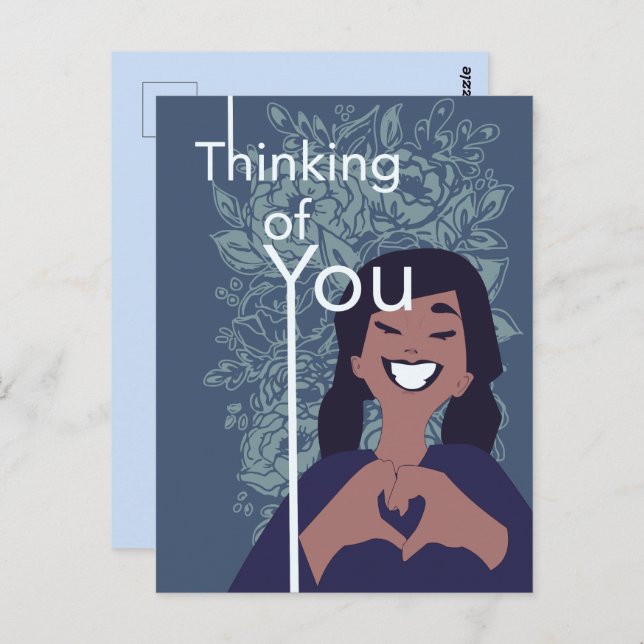 Söt kärlek hjärta blomster mönster tänker på dig   vykort (Fram/baksida)