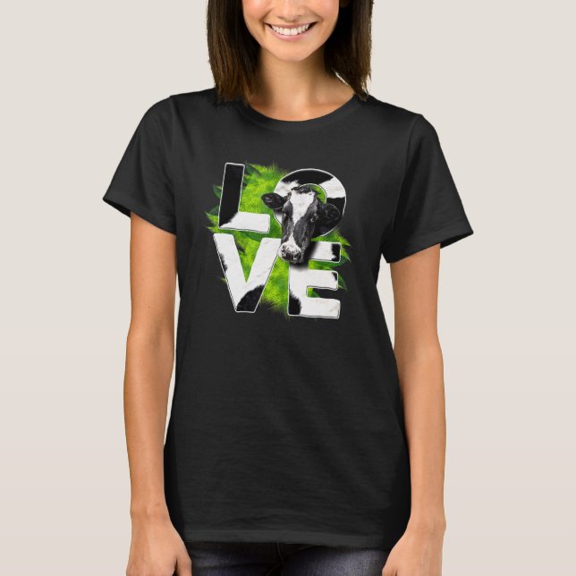 Söt kärlek ko grön gräs för ko t shirt (Framsida)