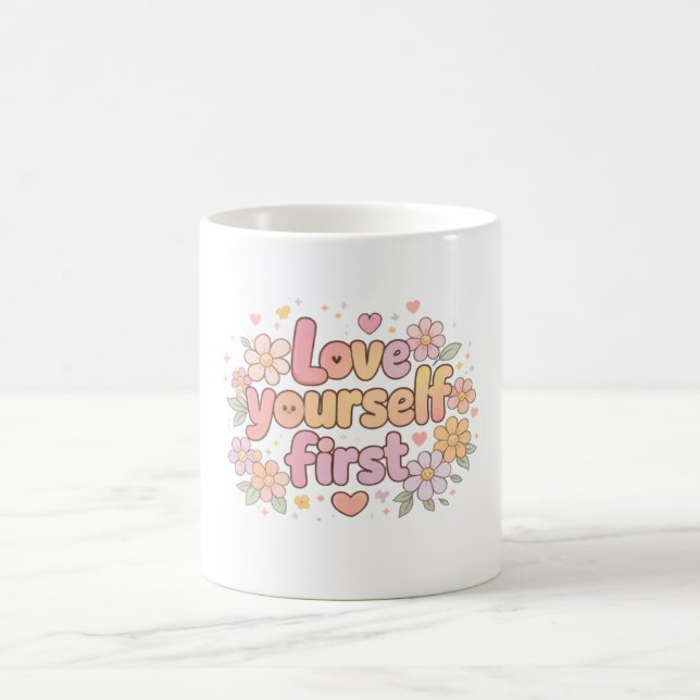 Söt kärlek Själv Kärleks blommiga citat design | E Kaffemugg (Center)
