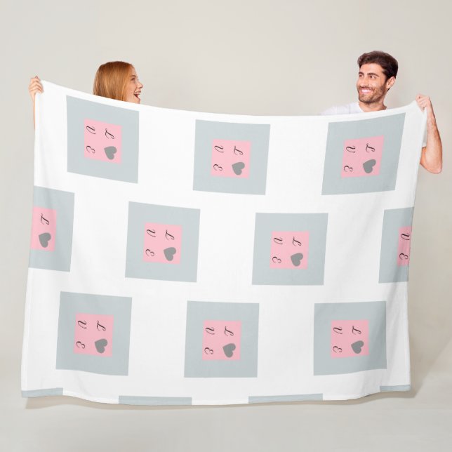 Söt Kärlek-text på Rosa och Grått för fyrkantsdesi Fleecefilt (På plats)