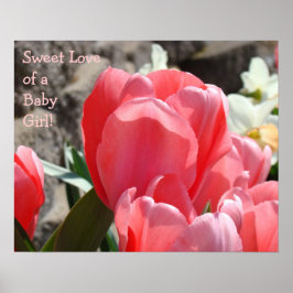 Söt kärlek till bebisflicka konsttryck Rosa tulpan Poster