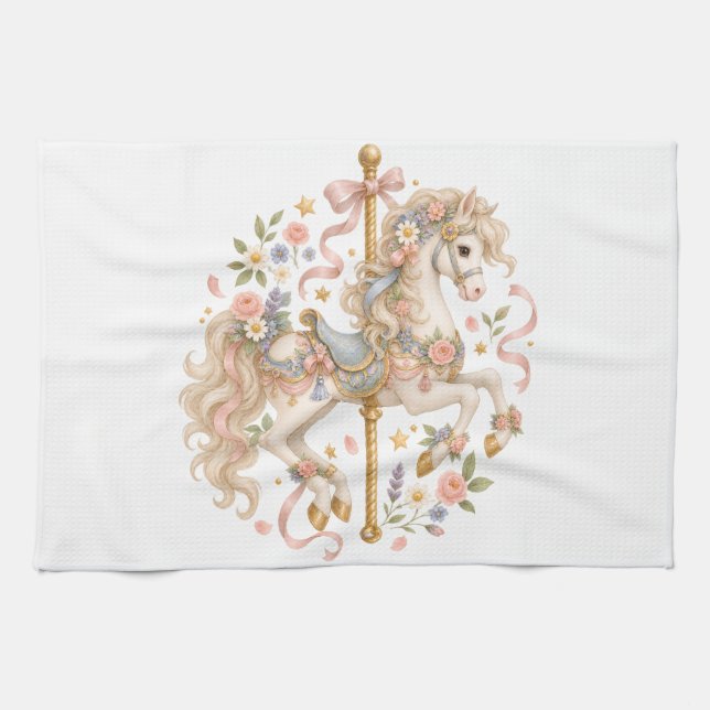 Söt karusellhäst Vintagekonst Kökshandduk (Horisontell)