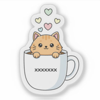 Söt Kat & Kaffe Hjärtan Illustration Klistermärken