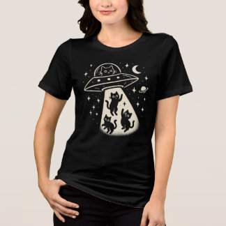 Söt Katt Alien UFO Bortförande Tecknad Grafisk T Shirt