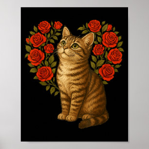 Söt katt Alla hjärtans dag Blommig hjärta Roliga k Poster