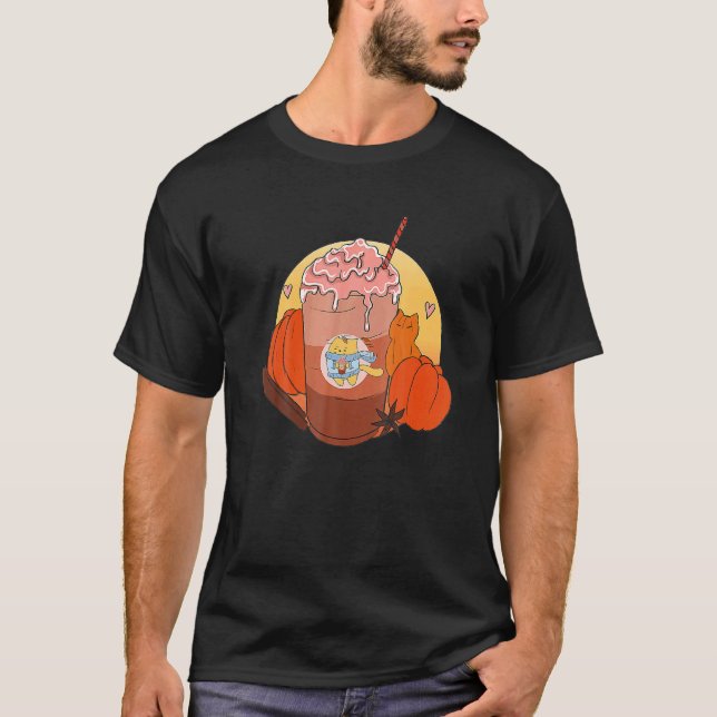 Söt Katt Älskar Pumpa Kryddad Kaffe Latte Höst Aut T Shirt (Framsida)
