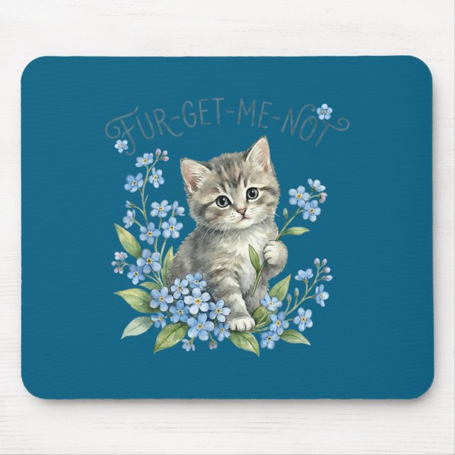 Söt katt &amp; blommor fur-get-me-not present kvin musmatta (Framsidan)
