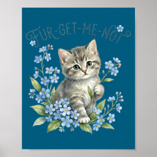 Söt katt & blommor fur-get-me-not present kvin poster