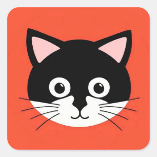 Söt Katt Ansikte Livlig Illustration Fyrkantigt Klistermärke