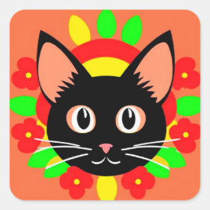 Söt Katt Ansikte Livlig Illustration Fyrkantigt Klistermärke