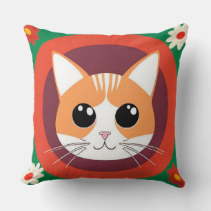 Söt Katt Ansikte Livlig Illustration Kudde