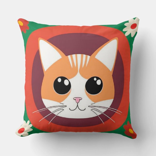 Söt Katt Ansikte Livlig Illustration Kudde (Framsida)